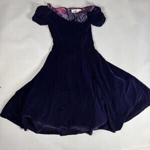 Vintage Prom Dress Purple Velvet Rosette Off Shoulder Karen Lucas for Niki Sz 8